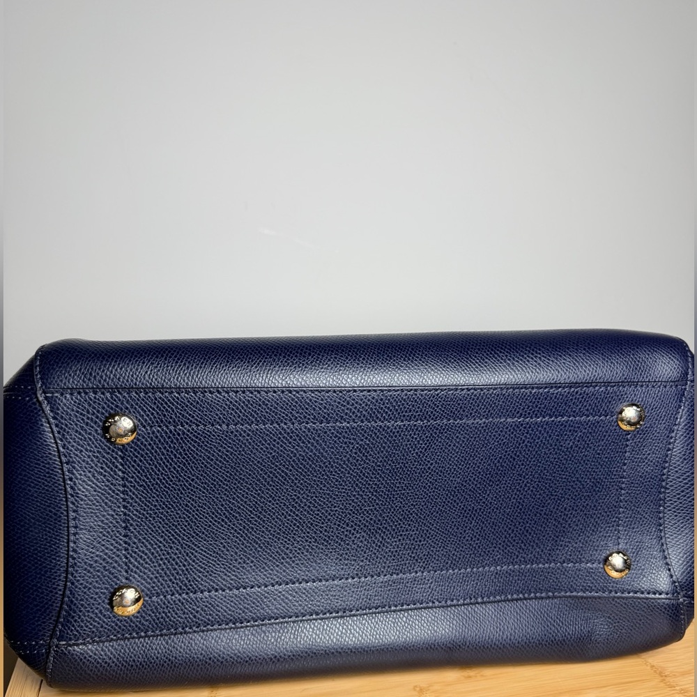 Coach Navy Pebbled Leather Top Handle Satchel Gold Hardware Margot Bag Blue - Picture 6 of 14